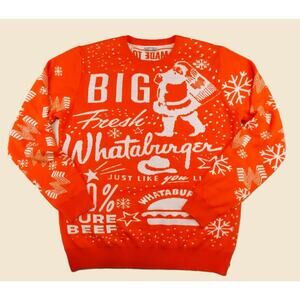 Whataburger Ugly Christmas Sweater Mens XL Pullover Orange Santa Logo Hamburger